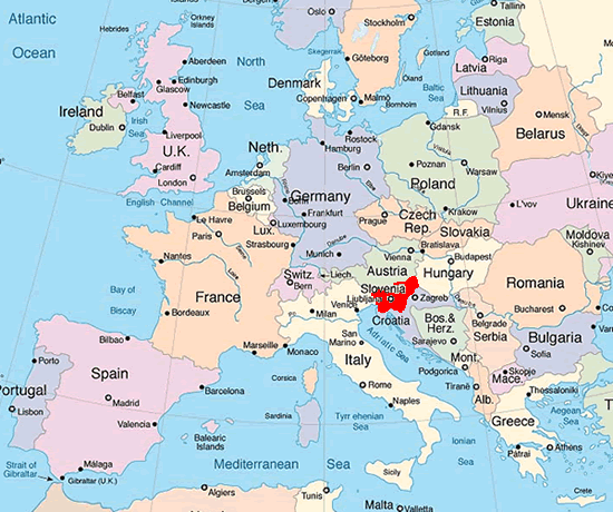 Map of Europe with Slovenia marked